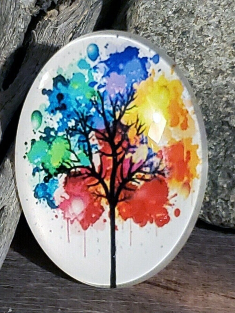 Handmade Tree of Life 40x30mm Oval Tempered Glass Cabochon 6939-A